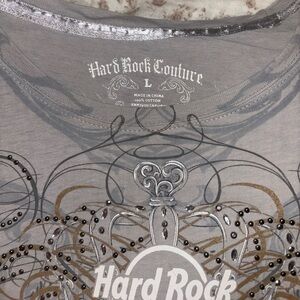 Hard Rock Cafe Coutoure Grey Graphic Tee Size Large Y2K